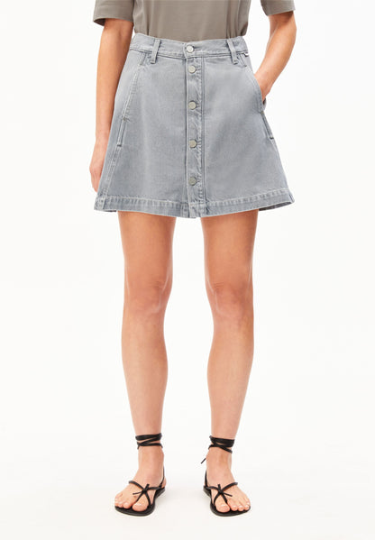 PANELED MINI DENIM SKIRT | LOA | CUTS
