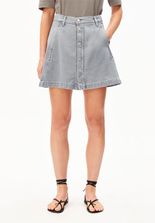 PANELED MINI DENIM SKIRT | LOA | CUTS