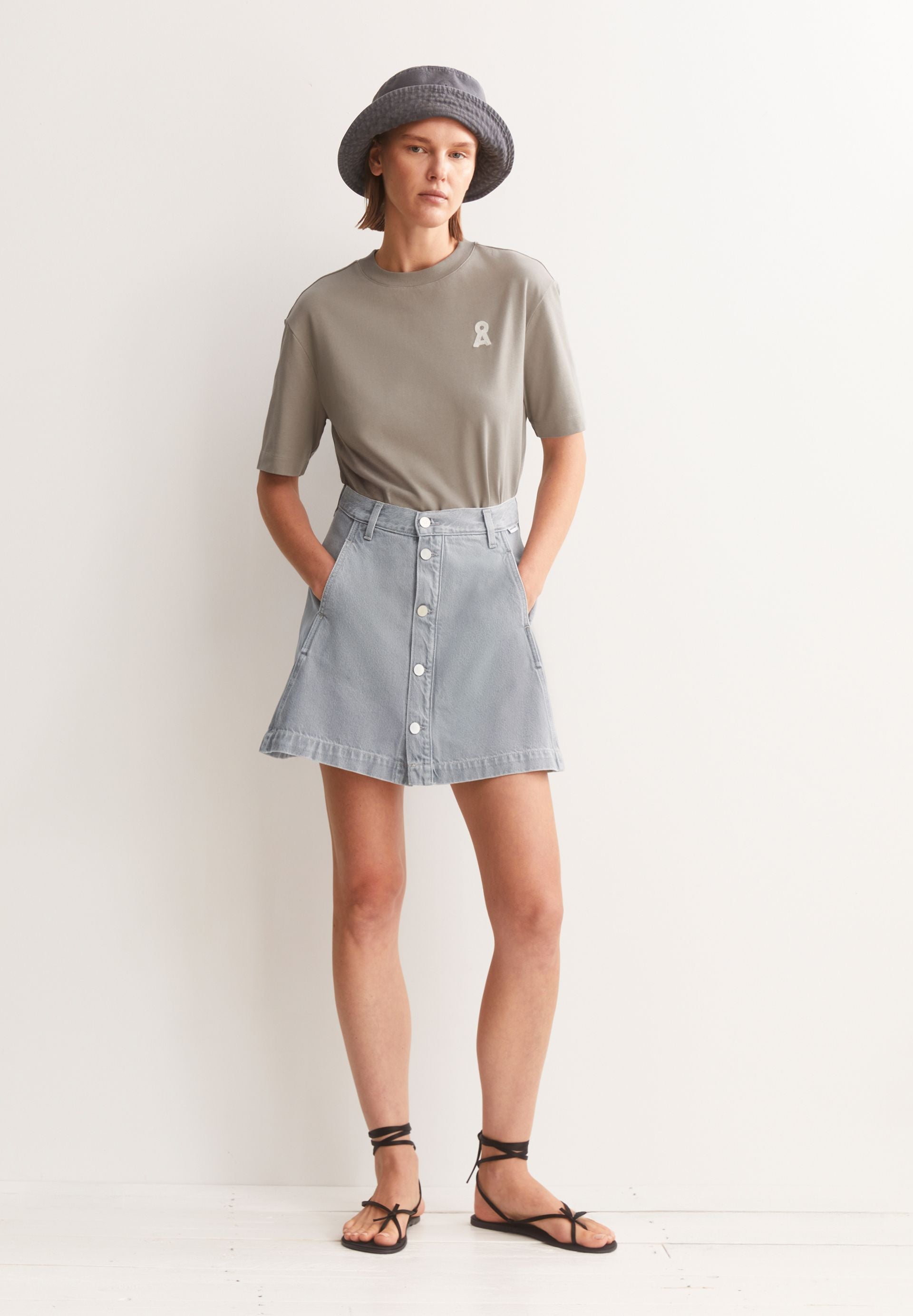 PANELED MINI DENIM SKIRT | LOA | CUTS